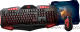 Игровой набор Qumo Axe Strike, проводная, 104 + 14 клавиш, встроенные подсветки общая + кнопок 7 цветов, мышь проводная, оптическая, 800/1200/1600/2400 dpi, коврик