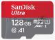 Флеш карта microSDXC 128GB SanDisk Ultra Class 10, UHS-I, R 100 МБ/с, <SDSQUNR-128G-GN3MN> адаптер на SD