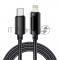 Кабель Type-C – Lightning для Apple, 3А, 1м, в черной нейлоновой оплетке, с LED-дисплеем REXANT