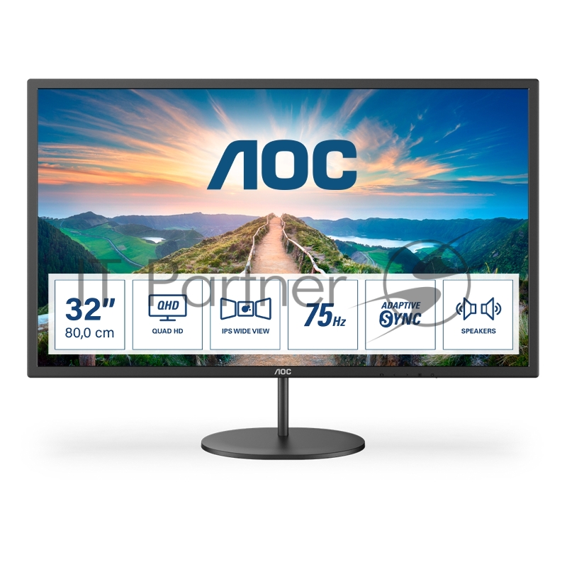 Монитор 31.5 AOC Q32V4 IPS 2560x1440, 75 Гц, 4 мс, 16:9, 250 кд/м2, 1xHDMI, 1xDP, 1x3.5 мм, черный