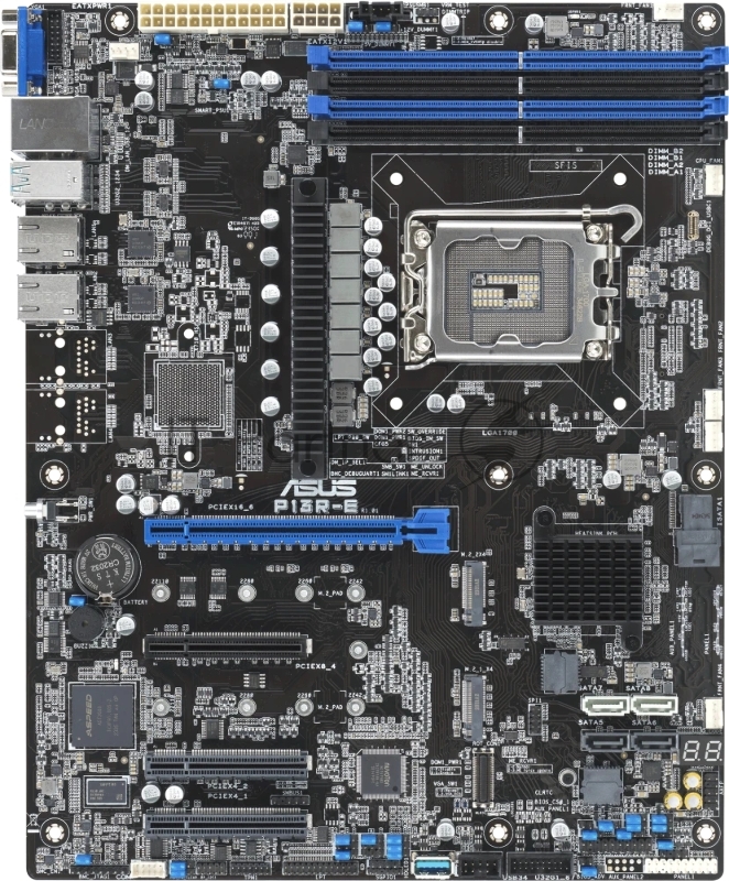 Материнская плата ASUS P13R-E, ATX, 1 x Socket LGA1700, Intel C266, 4x DDR5 4400, 4x PCI-E x4+x8 Gen4+Gen5, 8 x SATA 6Gb/s ports, 2 x M.2 22110 NVMe x4, 2 x 1GbE Intel I210AT2 + 1 x Mgmt LAN, Aspeed AST2600,4 x USB 3.2 Gen2+2 x USB 2.0