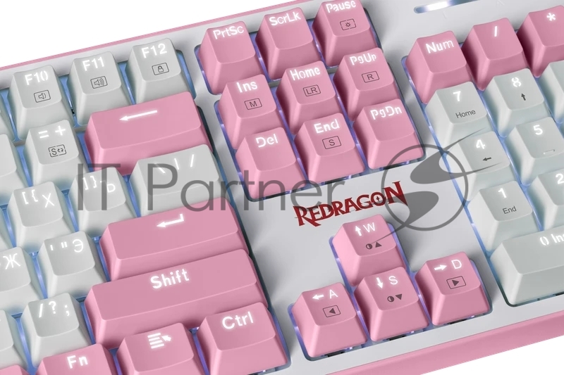Клавиатура REDRAGON (70821) Hades Бело-розовая, тихая, 104 кн.