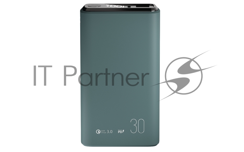Внешний аккумулятор OLMIO QS-30, 30000mAh, 22.5W, QuickCharge3.0/PowerDelivery, LCD, темно-зеленый.
