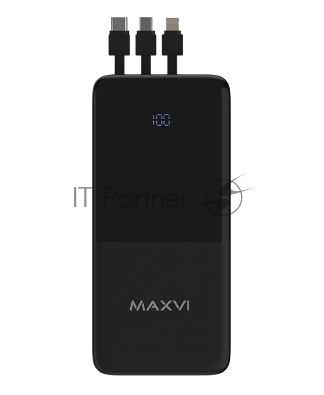 Внешний аккумулятор Maxvi PB10-09 10000мАч, 2A USB + кабели: Type-C/Lightning/MicroUSB