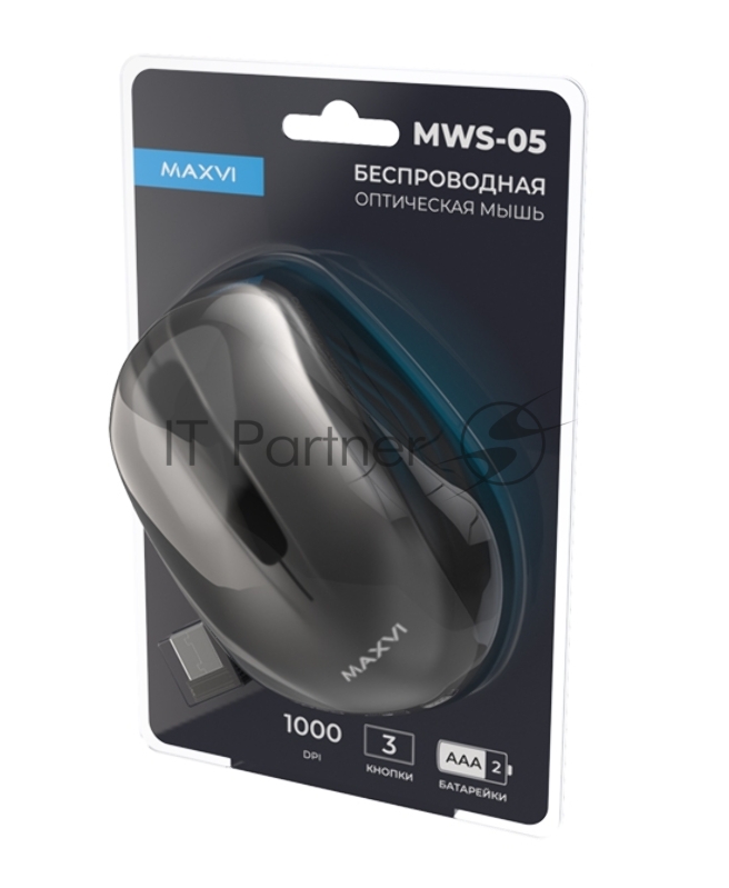 Мышь беспроводная Maxvi MWS-05 black, 3 кнопки, 1000 dpi