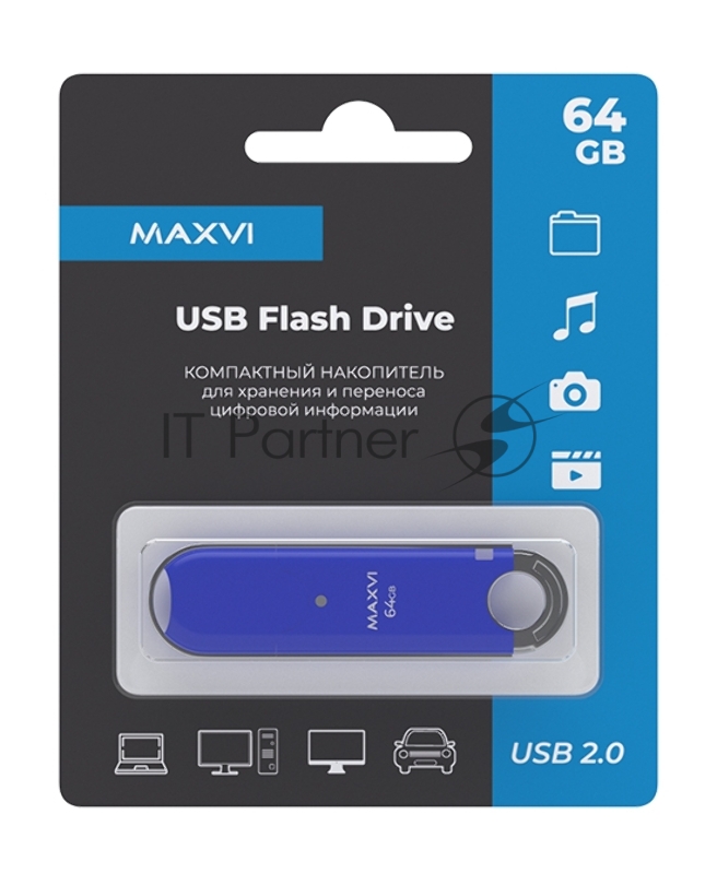 Накопитель USB 2.0 64GB Maxvi P2 blue (FD64GBUSB20C10P2)
