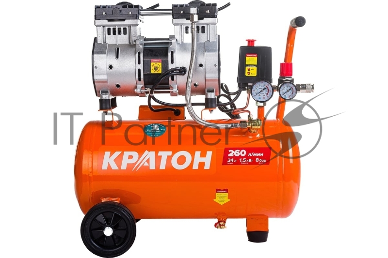 Компрессор поршневой Кратон AC-260-24-OFHS безмасляный 260л/мин 24л 1500Вт оранжевый
