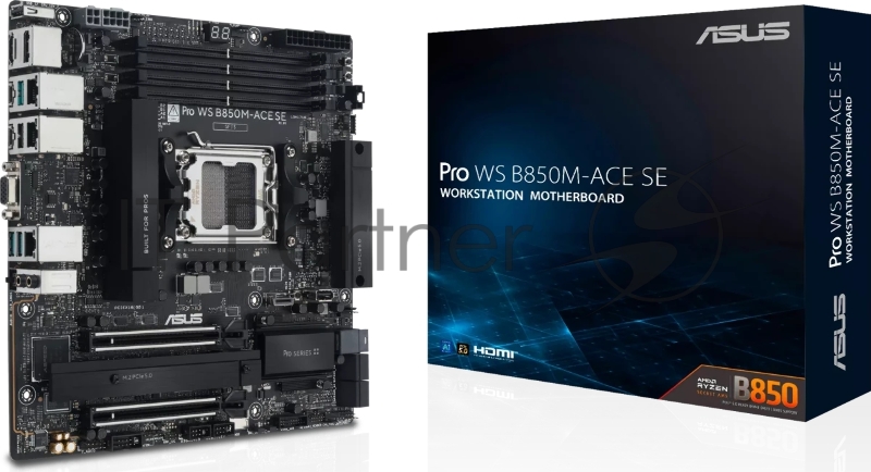 Материнская плата ASUS PRO WS B850M-ACE SE AM5 ATX 4xDDR5 2xPCIEx16 2xM.2 2хUSB-C DP HDMI VGA 10GLAN 2.5GLAN