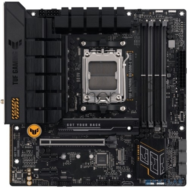 Материнская плата ASUS TUF GAMING B650M-E WIFI, AM5, AMD B650, 4xDDR5, 4xSATA, 2xM.2, 1xPCI-E 4.0 x16, 2xPCI-E x1, 2xDP, 1xHDMI, 1x 2.5Gb LAN, 1xUSB-A 3.2 Gen 2, 2xUSB-A 3.2 Gen 1, 4xUSB 2.0, 1xUSB-C 3.2 Gen 2, 3x3.5 мм, 7.1, Micro-ATX