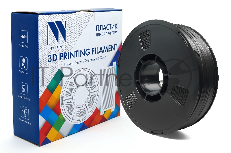 Филамент NV PRINT PETG Carbon Fiber Black c карбоновыми волокнами, черный, для 3D печати диаметр 1.75мм масса 1 кг