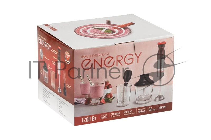 Блендер погружной Energy EN-141, 1200Вт, 2 скорости, стакан для смешивания, венчик, измельчитель