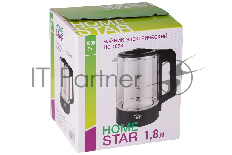 Чайник электрический Homestar HS-1008 1,8 л, стекло, черный