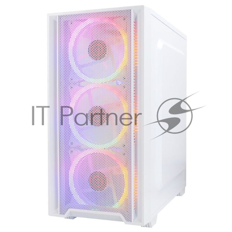 Корпус Ginzzu CL640 mATX FAN 4*12FRGB передняя панель Сетка Белый