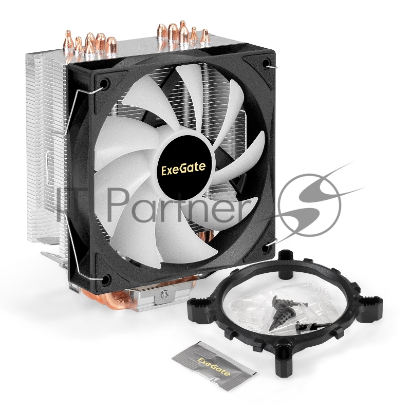 Кулер ExeGate Wizard EXX600-PWM.ARGB (Al+Cu, 6 тепл.трубки, LGA775/1150/1151/1155/1156/120 TDP 180W, Fan 120mm PWM, 800-2400RPM, Hydro bearing, 4pin + 5V 3pin ARGB, 11-24db, 540г, ARGB подсвет