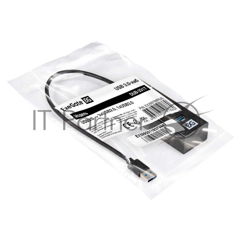 USB-Хаб (концентратор) 4-в-1 ExeGate DUB-331T (кабель-адаптер USB3.0 --> 3xUSB2.0, 1xUSB3.0, Plug&Play, черный)