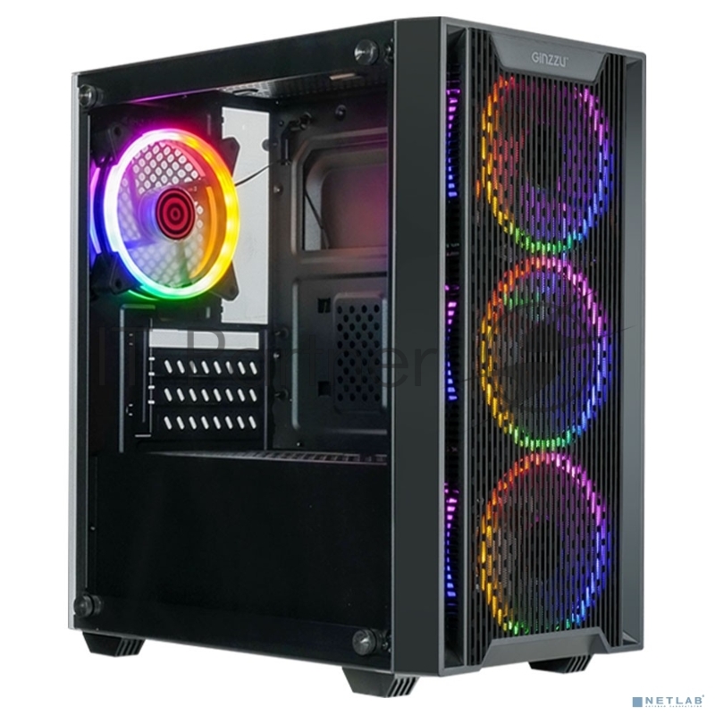 Корпус Ginzzu CL650 mATX FAN 4*12FRGB передняя панель Решетка