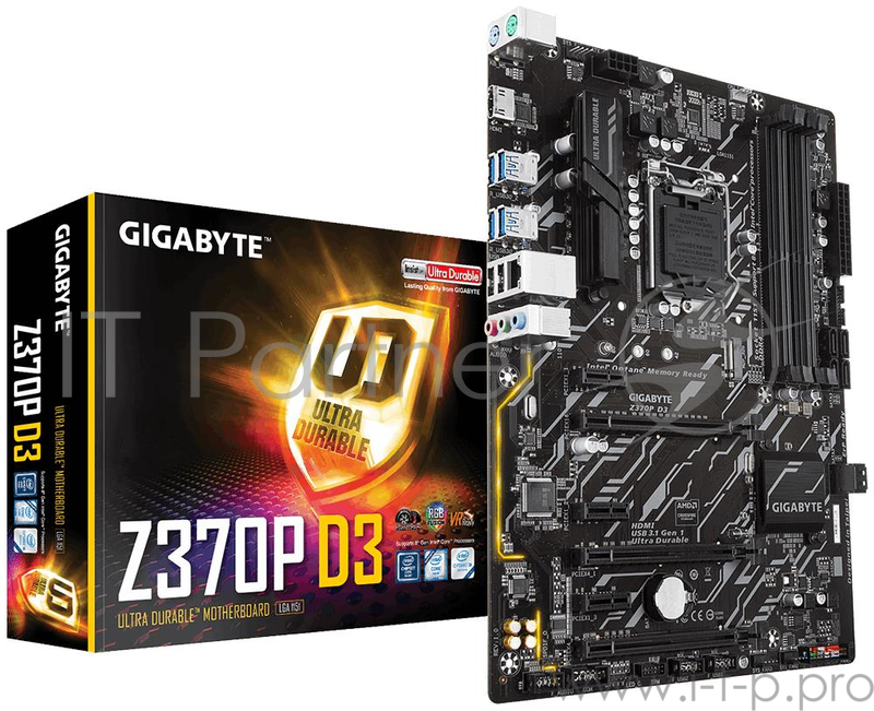 Мат. плата Socket1151 GIGABYTE Z370P D3 (iZ370, 4xDDR4, M.2, SATA III, RAID, 3xPCI-E, HDMI, 1Гбит LAN, USB3.1, ATX)