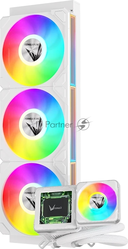 Система жидкостного охлаждения Formula V Line Cryo Wing Digi 360 WH, 360mm, LCD 2.73, 3x120mm, ARGB fans, LGA115X/1200/1700/1851/1366/20 AM3/AM4/AM5/Ryzen3/Ryzen5/Ryze