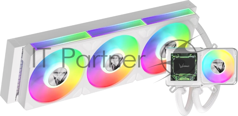 Система жидкостного охлаждения Formula V Line Cryo Wing Digi 360 WH, 360mm, LCD 2.73, 3x120mm, ARGB fans, LGA115X/1200/1700/1851/1366/20 AM3/AM4/AM5/Ryzen3/Ryzen5/Ryze