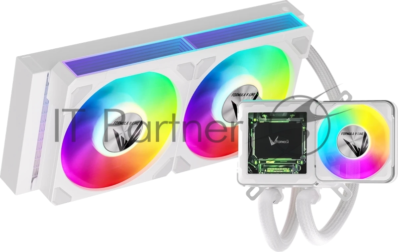 Система жидкостного охлаждения Formula V Line Cryo Wing Digi 240 WH, 240mm, LCD 2.73, 2x120mm, ARGB fans, LGA115X/1200/1700/1851/1366/20 AM3/AM4/AM5/Ryzen3/Ryzen5/Ryze