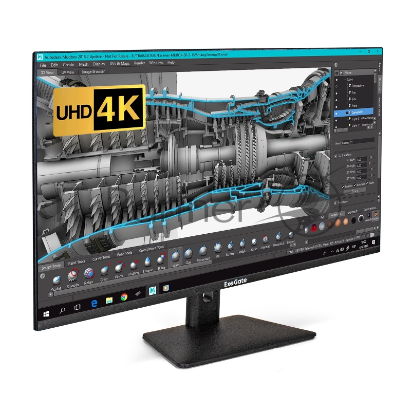 Монитор 31.5 UHD 4K ExeGate SmartView EF3200C (IPS LED Grade A+, 4K, 3840x2160@60Гц (UHD 4K), 16:9, 300cd/m2, 1000:1, 178°/178°, 5ms, 2xHDMI2.0, DisplayPort, USB, speakers, audio-out, Flicker-free, FreeSync, Low Blue Light, кабель HDMI 1.5м, VESA, ре
