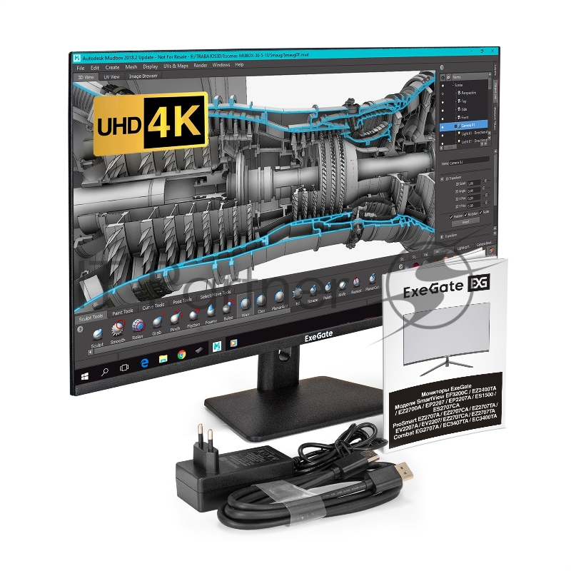 Монитор 31.5 UHD 4K ExeGate SmartView EF3200C (IPS LED Grade A+, 4K, 3840x2160@60Гц (UHD 4K), 16:9, 300cd/m2, 1000:1, 178°/178°, 5ms, 2xHDMI2.0, DisplayPort, USB, speakers, audio-out, Flicker-free, FreeSync, Low Blue Light, кабель HDMI 1.5м, VESA, ре
