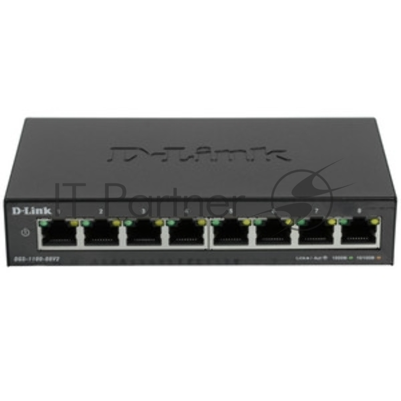 Настраиваемый L2 коммутатор D-Link DGS-1100-08PV2/A4A с 8 портами 10/100/1000Base-T (8 портов PoE 802.3af/at, PoE-бюджет 64 Вт)