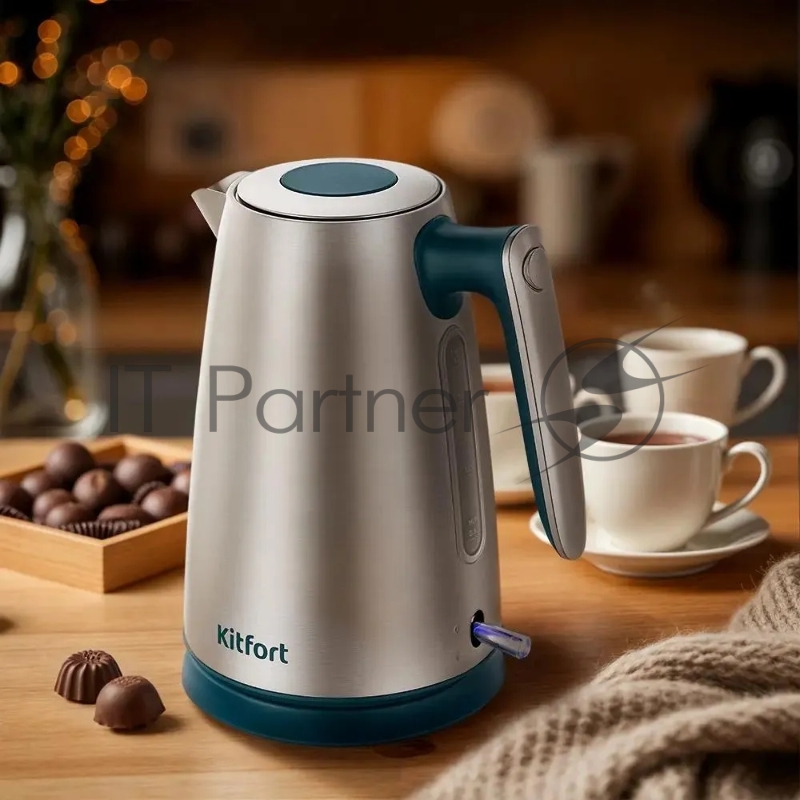 Чайник электрический Kitfort КТ-8725 1.7л. 2200Вт нержавеющая сталь/бирюзовый корпус: нерж.сталь/пластик
