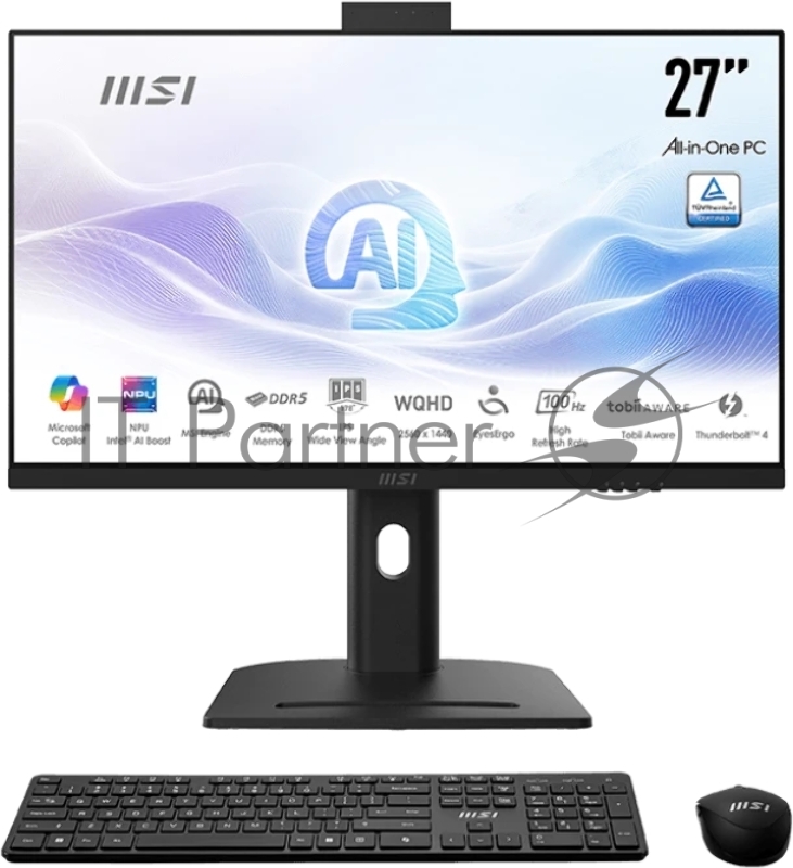 Моноблок MSI Modern AM273Q AI AiO 27 WQHD (2560x1440)IPS AG Non-touch, Core Ultra 5 125H (1.2GHz), 16Gb DDR5(2*8GB), 512GB SSD M.2, Intel UHD, WiFi, BT, camera, WirelessKB&mouse Eng/Rus, No OS,1y,Black