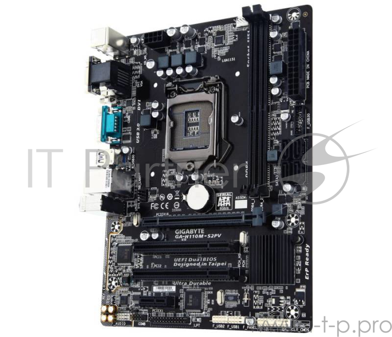 Мат. плата Socket1151 GIGABYTE GA-H110M-S2PV (iH110, 2xDDR4, SATA III, PCI-E, D-Sub, DVI, 1Гбит LAN, USB3.0, mATX)