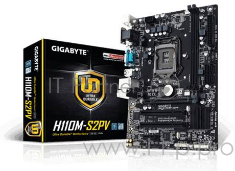 Мат. плата Socket1151 GIGABYTE GA-H110M-S2PV (iH110, 2xDDR4, SATA III, PCI-E, D-Sub, DVI, 1Гбит LAN, USB3.0, mATX)
