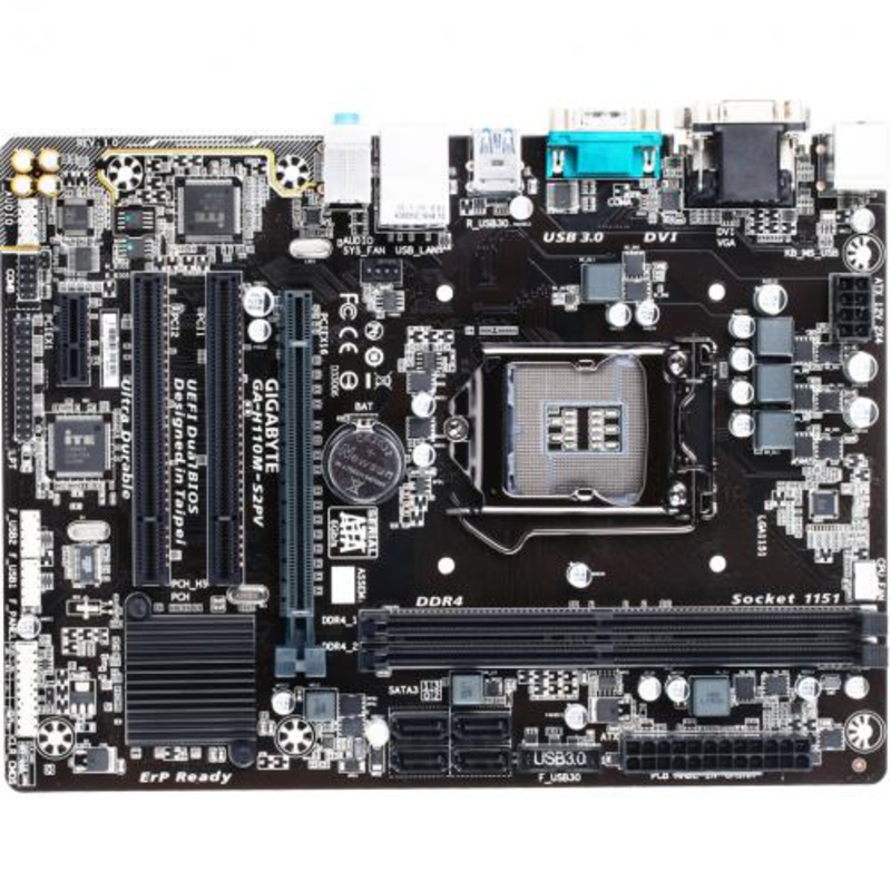 Мат. плата Socket1151 GIGABYTE GA-H110M-S2PV (iH110, 2xDDR4, SATA III, PCI-E, D-Sub, DVI, 1Гбит LAN, USB3.0, mATX)