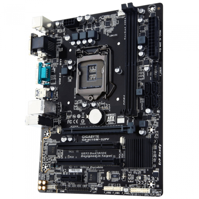 Мат. плата Socket1151 GIGABYTE GA-H110M-S2PV (iH110, 2xDDR4, SATA III, PCI-E, D-Sub, DVI, 1Гбит LAN, USB3.0, mATX)