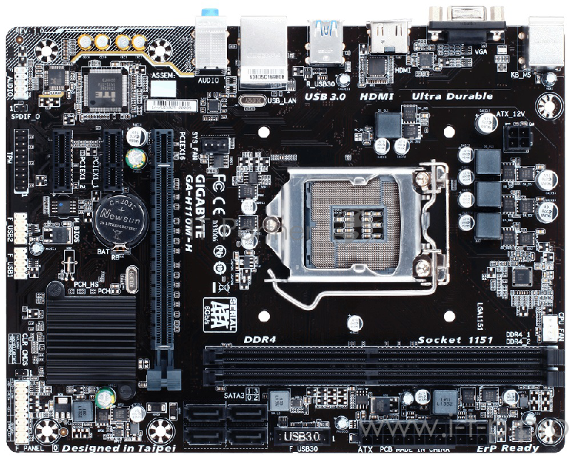 Мат. плата Socket1151 GIGABYTE GA-H110M-H (iH110, 2xDDR4, SATA III, PCI-E, D-Sub, HDMI, 1Гбит LAN, USB3.0, mATX)