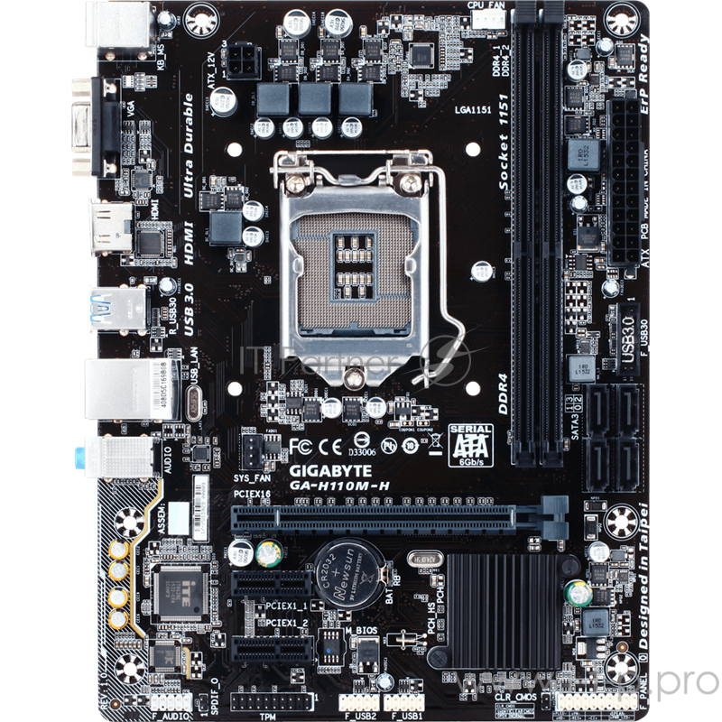 Мат. плата Socket1151 GIGABYTE GA-H110M-H (iH110, 2xDDR4, SATA III, PCI-E, D-Sub, HDMI, 1Гбит LAN, USB3.0, mATX)