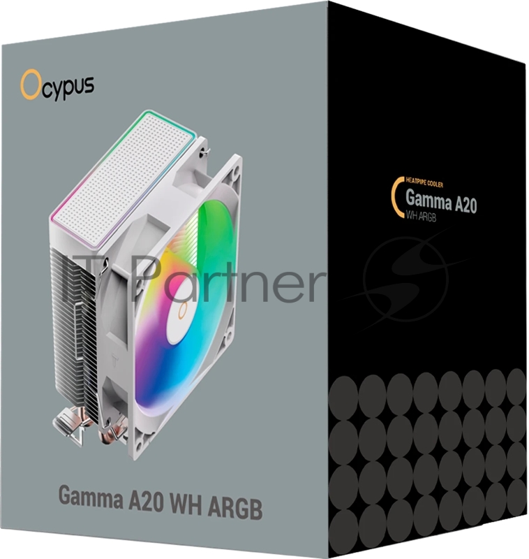 Кулер для процессора Ocypus Gamma A20 WH ARGB, 92mm FARGB FAN, Top FARGB Panel, 2 HEAT PIPES, 3-PIN, 1900 RPM, 21DBA, HYDRO BEARING, LGA115X/1200/1700/18XX, AM4/AM5