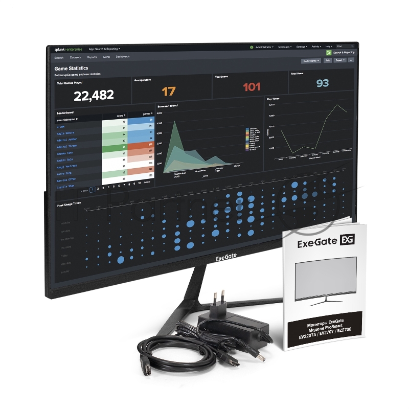 Монитор 27 ExeGate ProSmart EZ2700 (IPS LED Grade A+, FHD, 1920x1080@75Гц, 16:9, 250cd/m2, 1000:1, 178°/178°, 5ms, D-Sub, HDMI, Flicker-free, Low Blue Light, FreeSync, кабель HDMI 1.5м, VESA, регулировка наклона (tilt), черный)