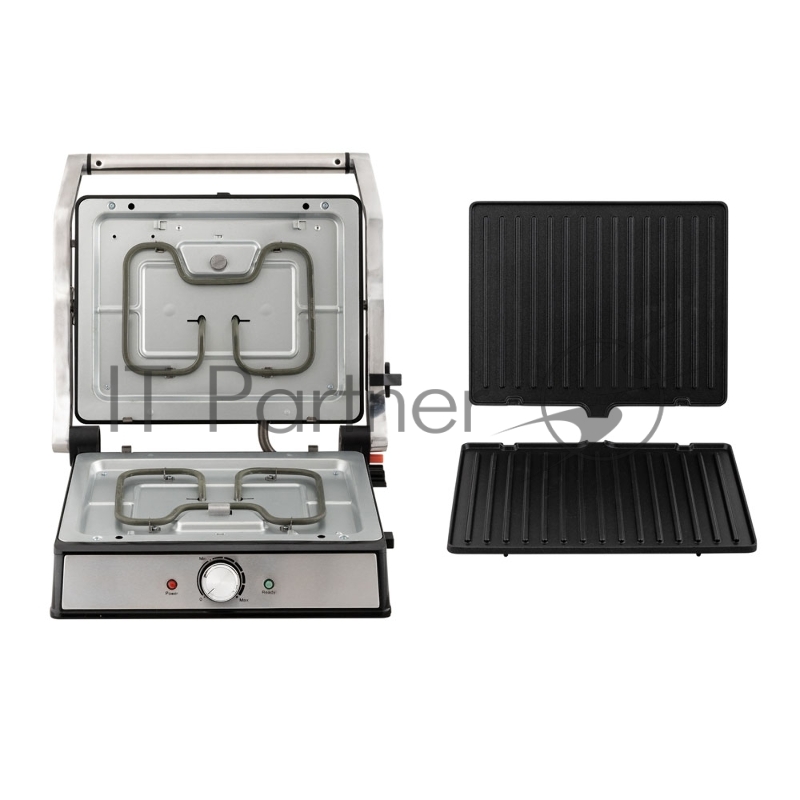 Электрический пресс-гриль ENDEVER Grillmaster-221, серебристый/черный, 2300 Вт, терморегулятор, размер пов-ти 29x23 см