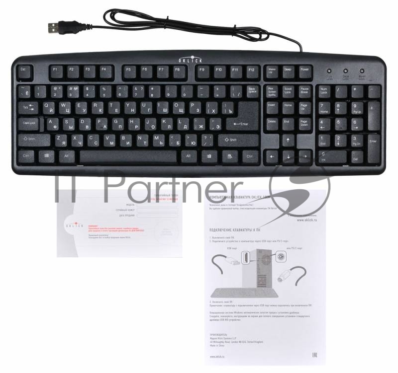 Клавиатура проводная Oklick 100M/100M HW3 черный USB