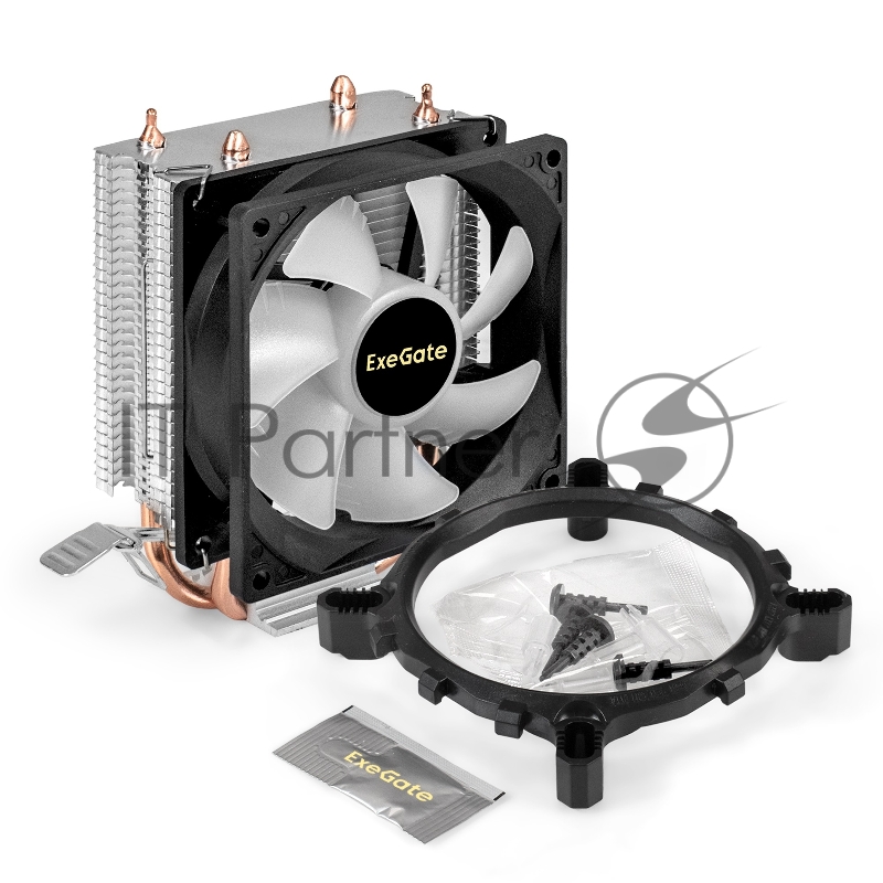 Кулер ExeGate Wizard EXX200-PWM.RGB (Al+Cu, 2 тепл.трубки, LGA775/1150/1151/1155/1156/120 TDP 95W, Fan 90mm, PWM, 800-2400RPM, Hydro bearing, 4pin, 11-24db, 305г, RGB подсветка, с термопастой,