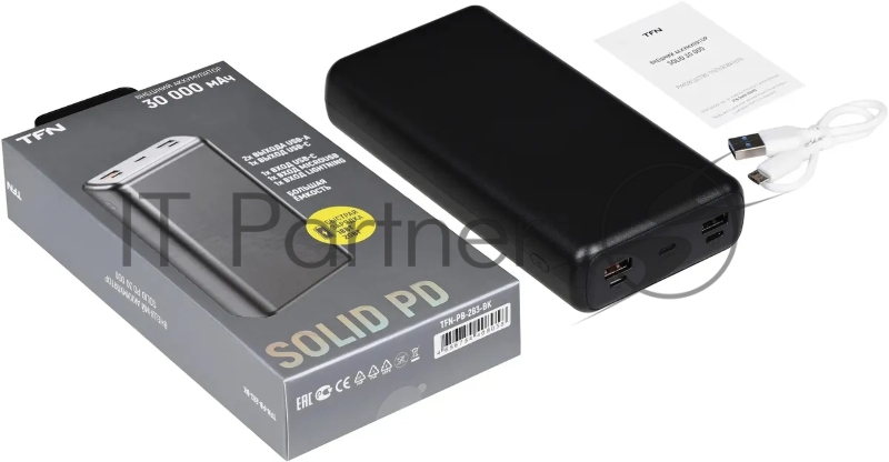 Мобильный аккумулятор TFN Solid PB-283 30000mAh QC/PD 20W 3A 3xUSB-A/USB-C черный (TFN-PB-283-BK)