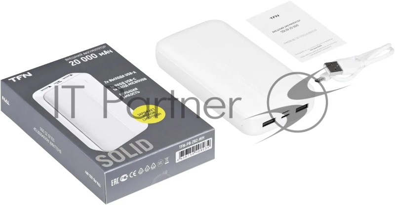 Мобильный аккумулятор TFN Solid PB-282 20000mAh 11W 2.1A 2xUSB-A белый (TFN-PB-282-WH)
