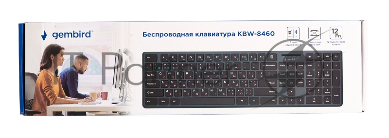 Беспроводная клавиатура Gembird KBW-8460, полноразмерная, 103кл+5 доп, 12Fn, порт Type-C, ножничная, тихая, BT 5.0/2.4 ГГц, черная