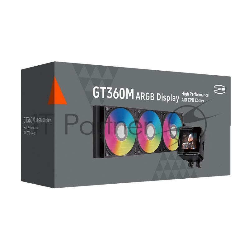 Система охлаждения/ Water Cooling System PCCooler GT360M ARGB Display BK (300W, 360mm, LED temp., Black, ARGB/ Fans: 3x120mm, 75.8CFM, 33.7dBA, 2200RPM/ Pump height 85mm, 15dBA, 2600RPM, Rad thickness 27mm/ S: 1851, 1700, 1200, 115X, AM5, AM4)
