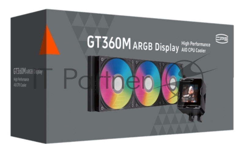Система охлаждения/ Water Cooling System PCCooler GT360M ARGB Display BK (300W, 360mm, LED temp., Black, ARGB/ Fans: 3x120mm, 75.8CFM, 33.7dBA, 2200RPM/ Pump height 85mm, 15dBA, 2600RPM, Rad thickness 27mm/ S: 1851, 1700, 1200, 115X, AM5, AM4)