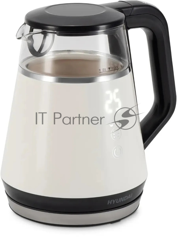 Чайник электрический Hyundai HYK-G3013 1.0 л, 2200 Вт, белый/черный корпус: стекло