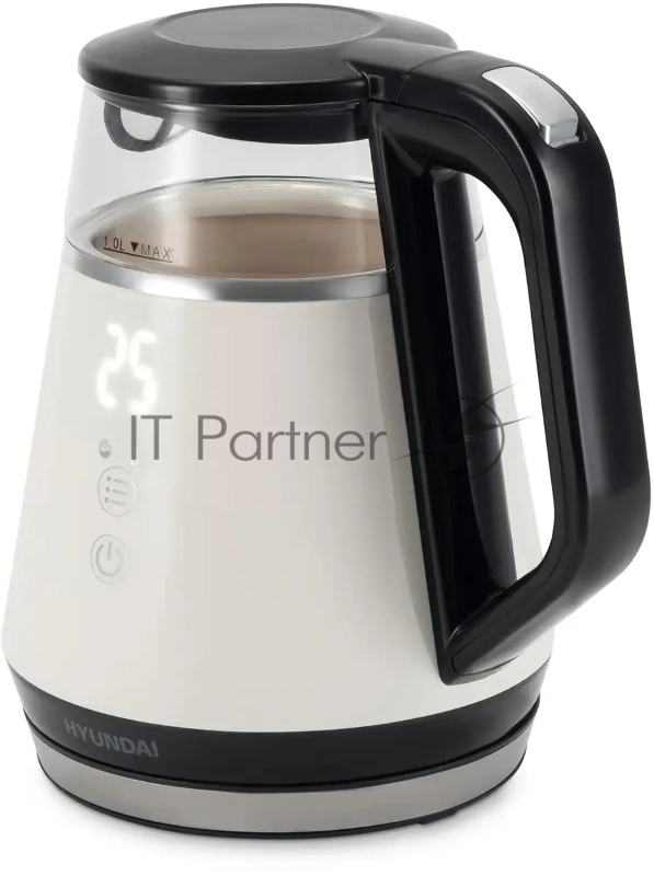 Чайник электрический Hyundai HYK-G3013 1.0 л, 2200 Вт, белый/черный корпус: стекло
