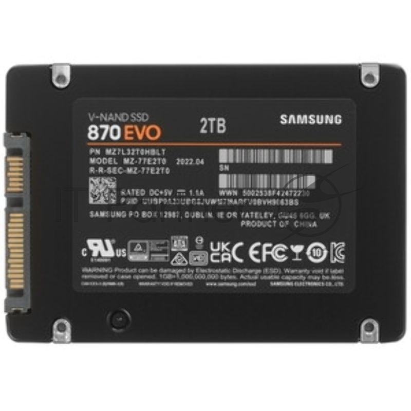 Твердотельный накопитель SSD Samsung 2.5 2TB 870 EVO Client SSD MZ-77E2T0 SATA 6Gb/s, 560/530, MTBF 1.5M, 3D V-NAND TLC, 2048MB, 1200TBW, 0,33DWPD, RTL MZ-77E2T0B/AM