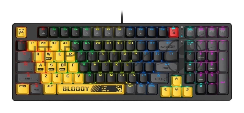Клавиатура проводная A4Tech Bloody S98 механическая желтый/серый USB for gamer LED (SPORTS LIME)