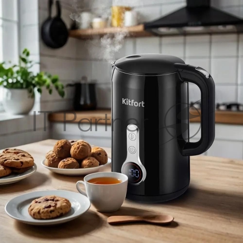 Чайник электрический Kitfort КТ-6701 1.7л. 2200Вт черный корпус: нерж.сталь/пластик